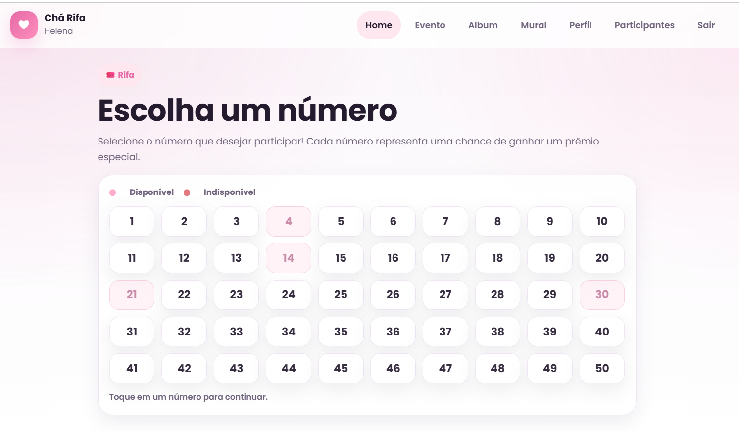 Tela rifa do Chá Rifa