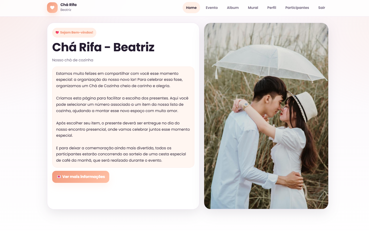Tela Home do Chá Rifa